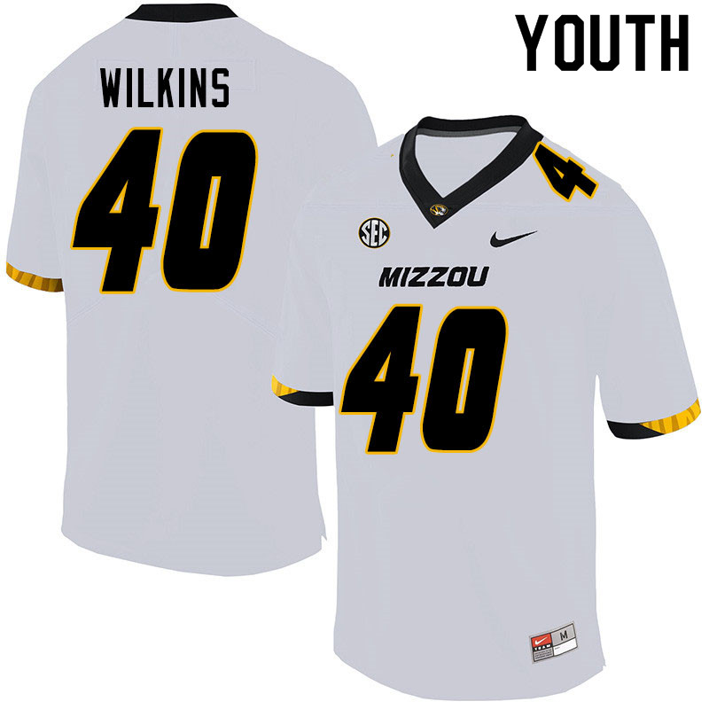Youth #40 Cameron Wilkins Missouri Tigers College Football Jerseys Sale-White - Click Image to Close